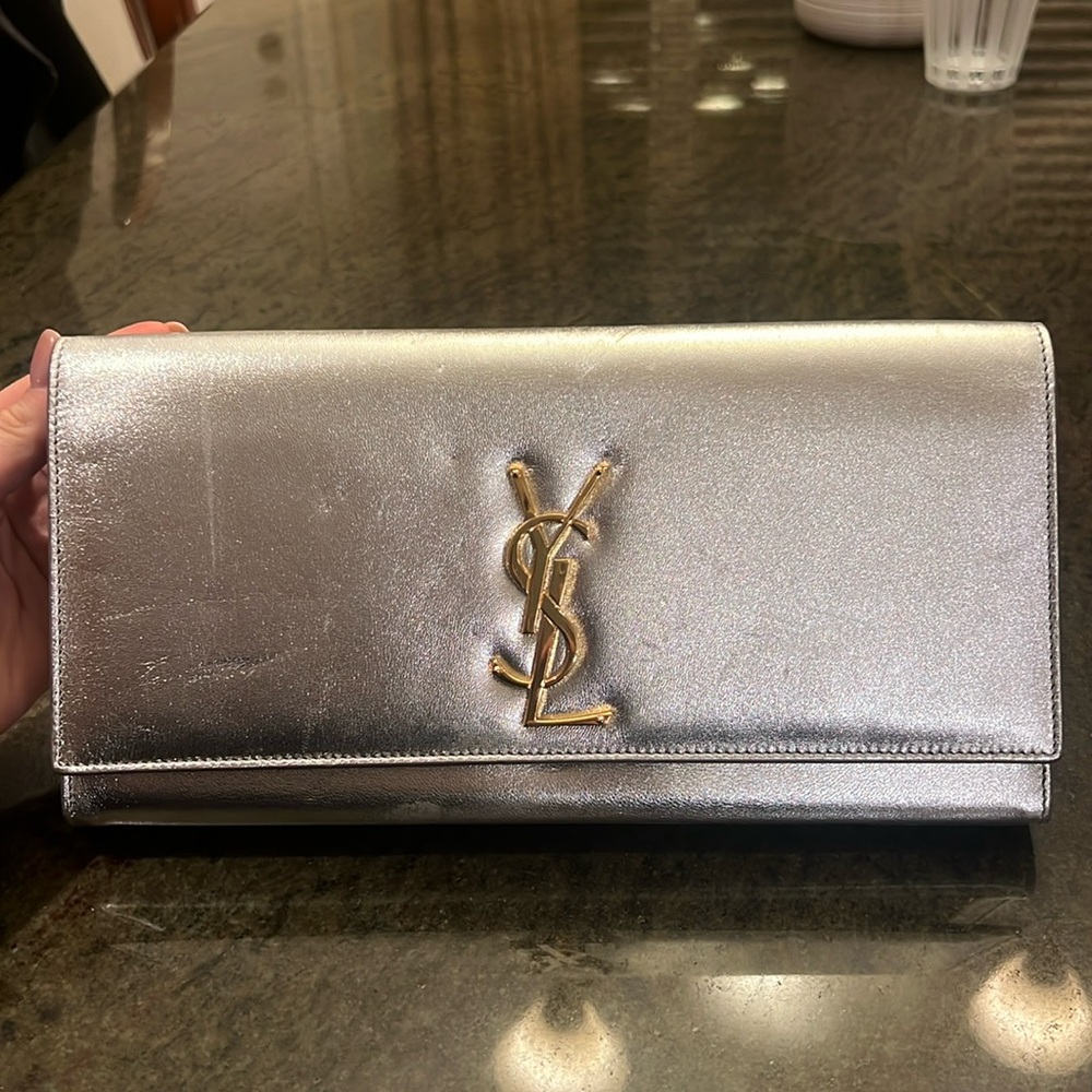 Saint Laurent Silver Calfskin Clutch